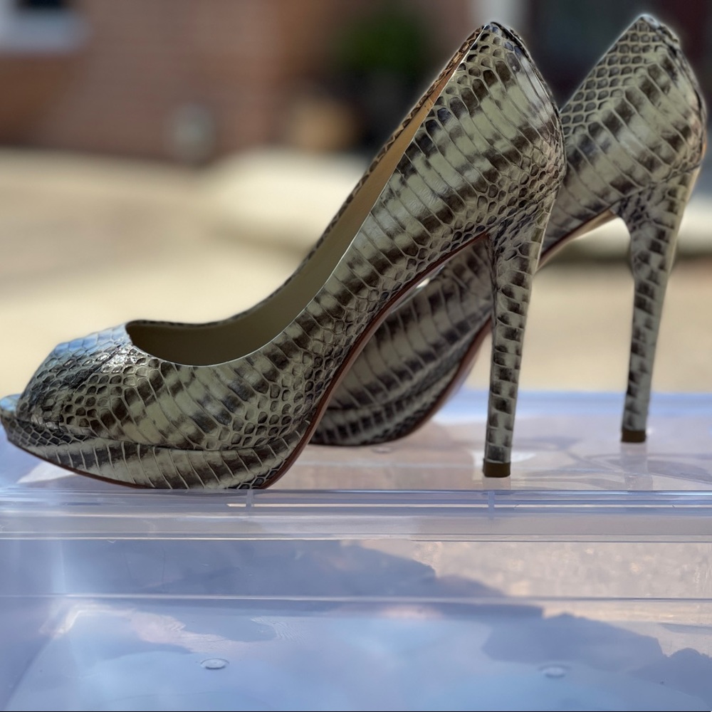 Snake Skin Coach Peep Toe Pumps!